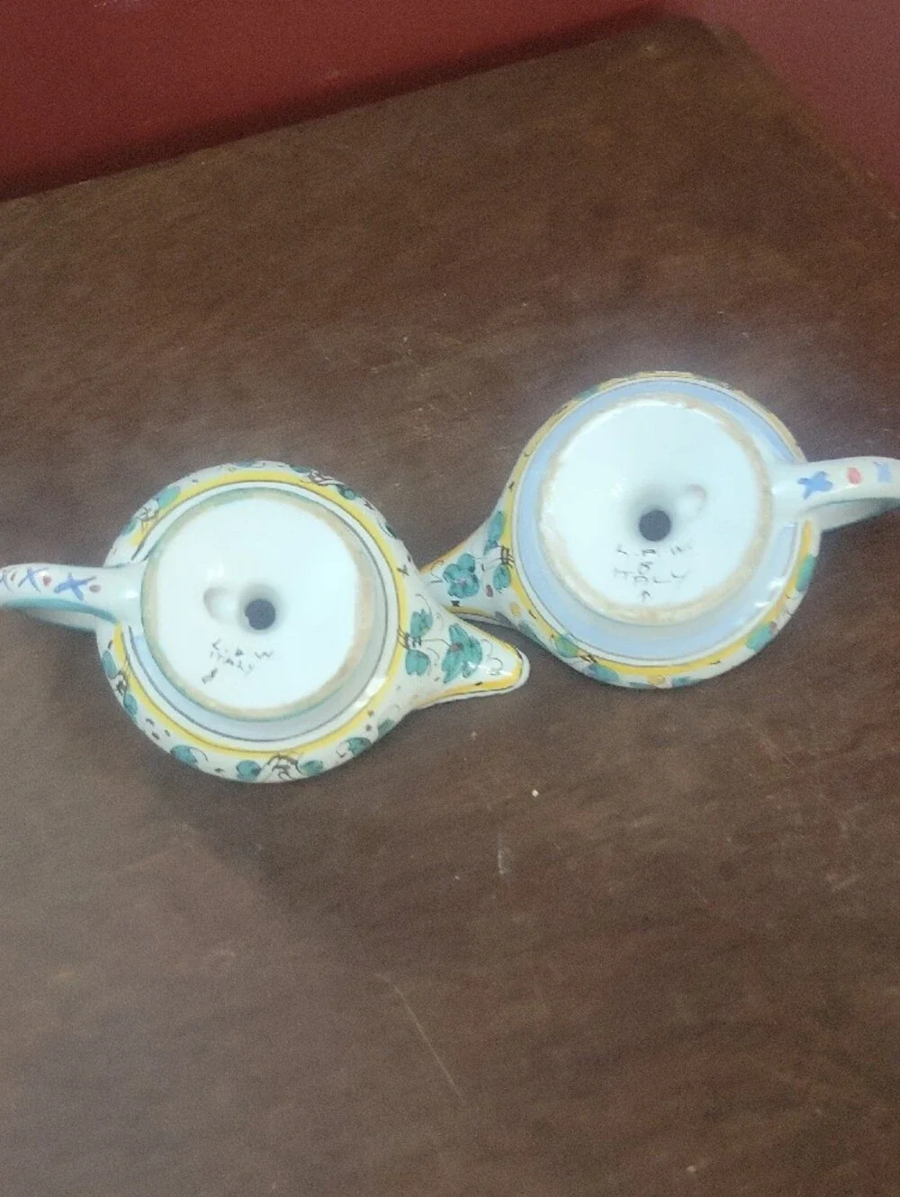DERUTA ITALY Hand-Painted Turquoise/White Ceramic Candle Holders Genie/Aladdin
